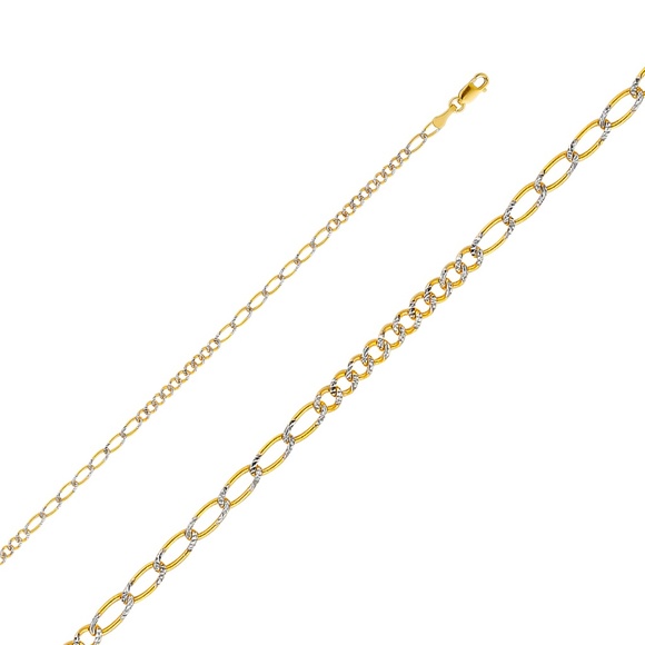 14K Yellow 2.6mm Figaro 10+7 Pave Chain - 24"